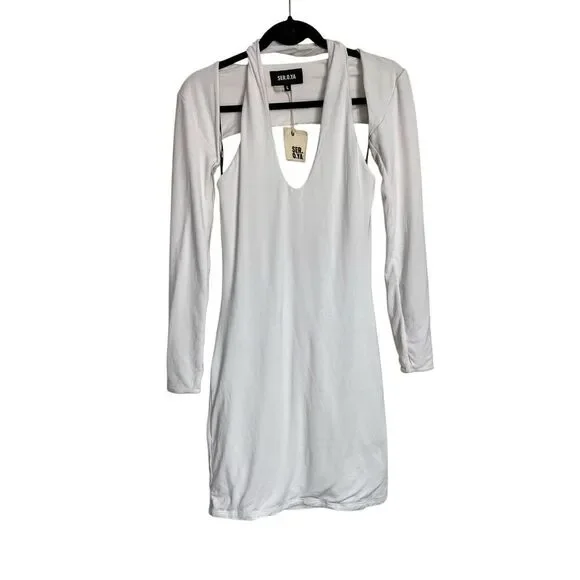 Revolve SER.O.YA Dress Womens Size Large White Lana Mini Sleeveless Halter Shrug - Picture 2 of 12